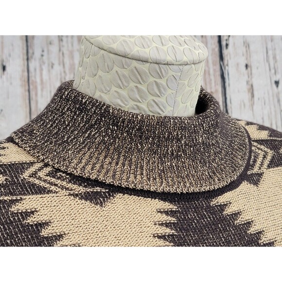KSD Women's Medium St. John Aztec Pattern Knit Turtleneck Sweater Pullover Brown - Picture 5 of 15